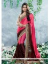 Hot Pink And Brown Satin Georgette Saree