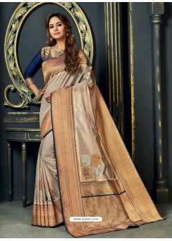 Awesome Beige Designer Silk Sari