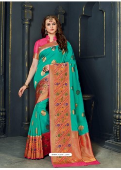 Classy Firozi Designer Silk Sari