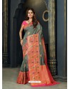 Classy Grey Designer Silk Sari