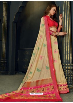 Awesome Beige Designer Silk Sari