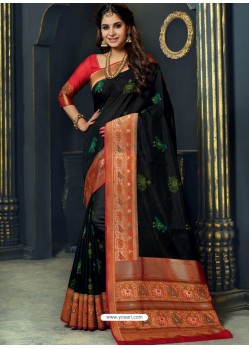 Classy Black Designer Silk Sari