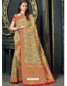 Awesome Beige Designer Silk Sari