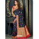 Awesome Navy Blue Designer Silk Sari