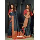 Classy Navy Blue Designer Silk Sari