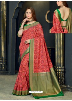 Classy Red Designer Silk Sari