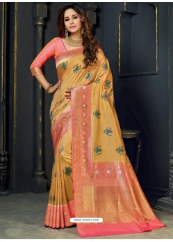 Classy Marigold Designer Silk Sari