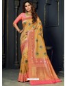 Classy Marigold Designer Silk Sari