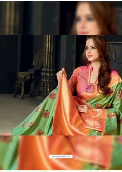 Classy Green Designer Silk Sari