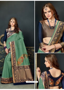 Classy Sea Green Designer Silk Sari