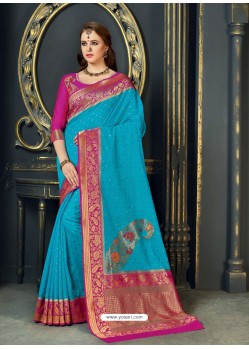 Classy Blue Designer Silk Sari