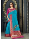 Classy Blue Designer Silk Sari