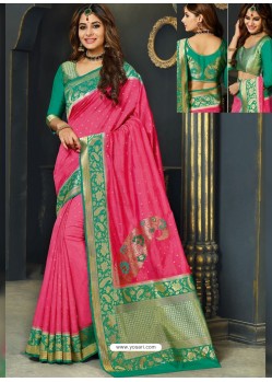 Classy Fuchsia Designer Silk Sari