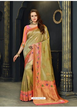 Classy Marigold Designer Silk Sari