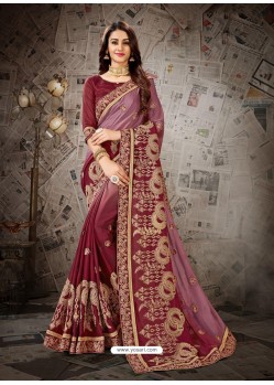 Classy Maroon Art Silk Embroidered Sari