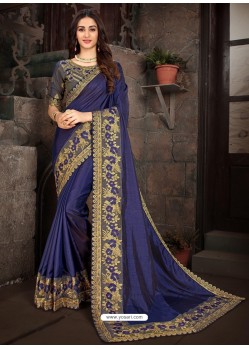 Awesome Navy Blue Art Silk Embroidered Sari