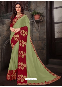 Classy Olive Green Art Silk Embroidered Sari