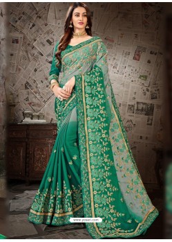 Trendy Forest Green Art Silk Embroidered Sari