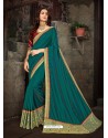 Trendy Peacock Blue Art Silk Embroidered Sari