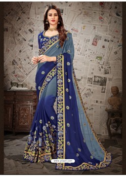 Awesome Navy Blue Art Silk Embroidered Sari