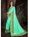 Trendy Jade Green Art Silk Embroidered Sari