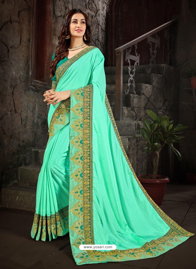 Buy Trendy Jade Green Art Silk Embroidered Sari | Party Wear Sarees