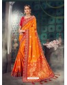 Classy Orange Bhagalpuri Silk Embroidered Sari
