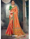 Trendy Orange Bhagalpuri Silk Embroidered Sari