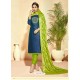 Fabulous Dark Blue Embroidered Designer Straight Salwar Suit