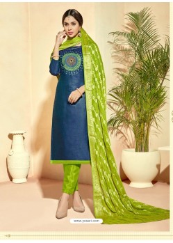 Fabulous Dark Blue Embroidered Designer Straight Salwar Suit