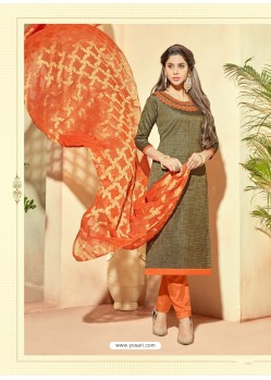 Scintillating Grayish Green Embroidered Designer Straight Salwar Suit