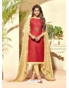 Fabulous Red Embroidered Designer Straight Salwar Suit