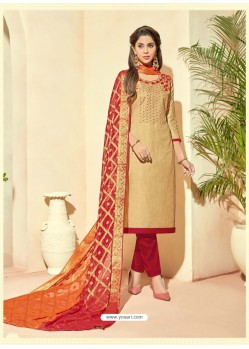 Fabulous Beige Embroidered Designer Straight Salwar Suit