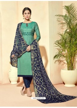 Fabulous Sky Blue Embroidered Designer Straight Salwar Suit