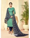 Fabulous Sky Blue Embroidered Designer Straight Salwar Suit