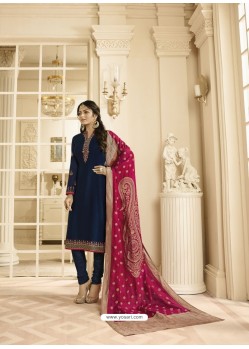 Fabulous Navy Blue Embroidered Straight Salwar Suit
