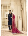 Fabulous Navy Blue Embroidered Straight Salwar Suit