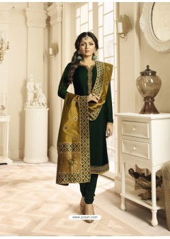 Ravishing Dark Green Embroidered Straight Salwar Suit