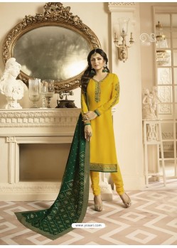 Fabulous Yellow Embroidered Straight Salwar Suit