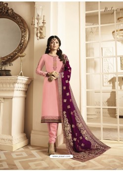 Fabulous Baby Pink Embroidered Straight Salwar Suit