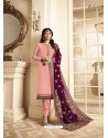 Fabulous Baby Pink Embroidered Straight Salwar Suit