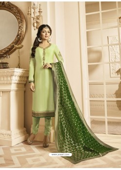 Fabulous Olive Green Embroidered Straight Salwar Suit