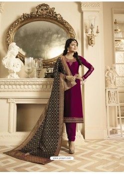 Fabulous Rose Red Embroidered Straight Salwar Suit