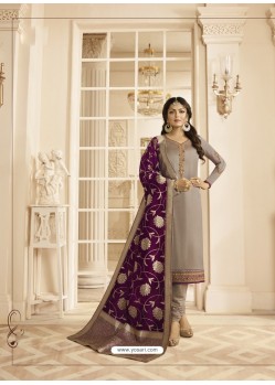 Fabulous Grey Embroidered Straight Salwar Suit