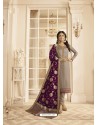 Fabulous Grey Embroidered Straight Salwar Suit