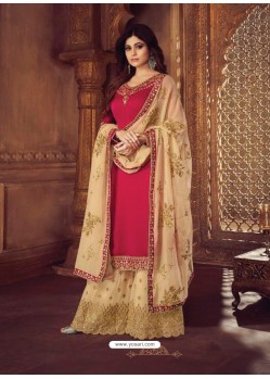 Scintillating Rose Red Embroidered Palazzo Salwar Suit