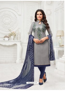 Scintillating Grey Embroidered Churidar Salwar Suit