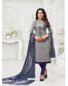 Scintillating Grey Embroidered Churidar Salwar Suit