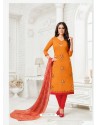 Ravishing Orange Embroidered Churidar Salwar Suit