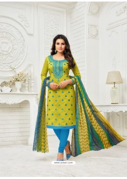 Ravishing Parrot Green Embroidered Churidar Salwar Suit